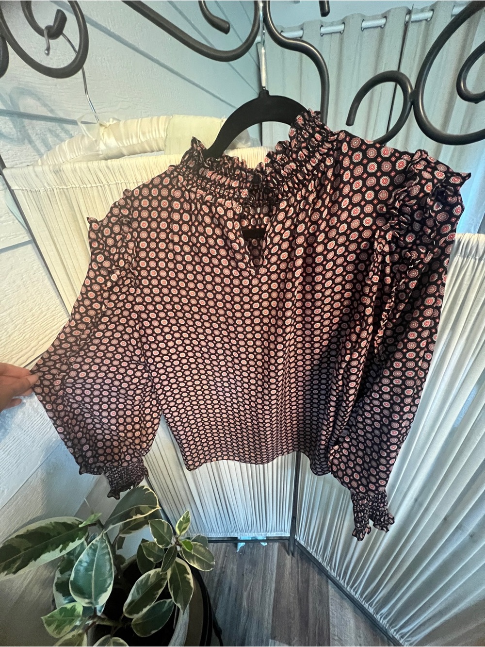 Max Studio Black Blouse with Pink Geo Dot Print - Picture 3 of 4
